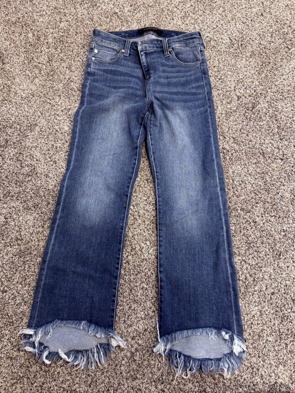 Liverpool Los Angeles The Crop Flare Jeans Medium Wash Frayed Hem 28/6